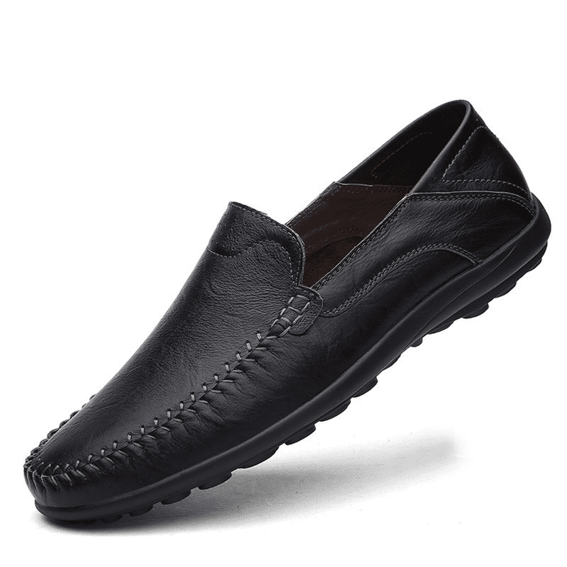 Men's Classic Black Synthetic Leather Loafers Oxfords - Versatile Slip-On Shoes
