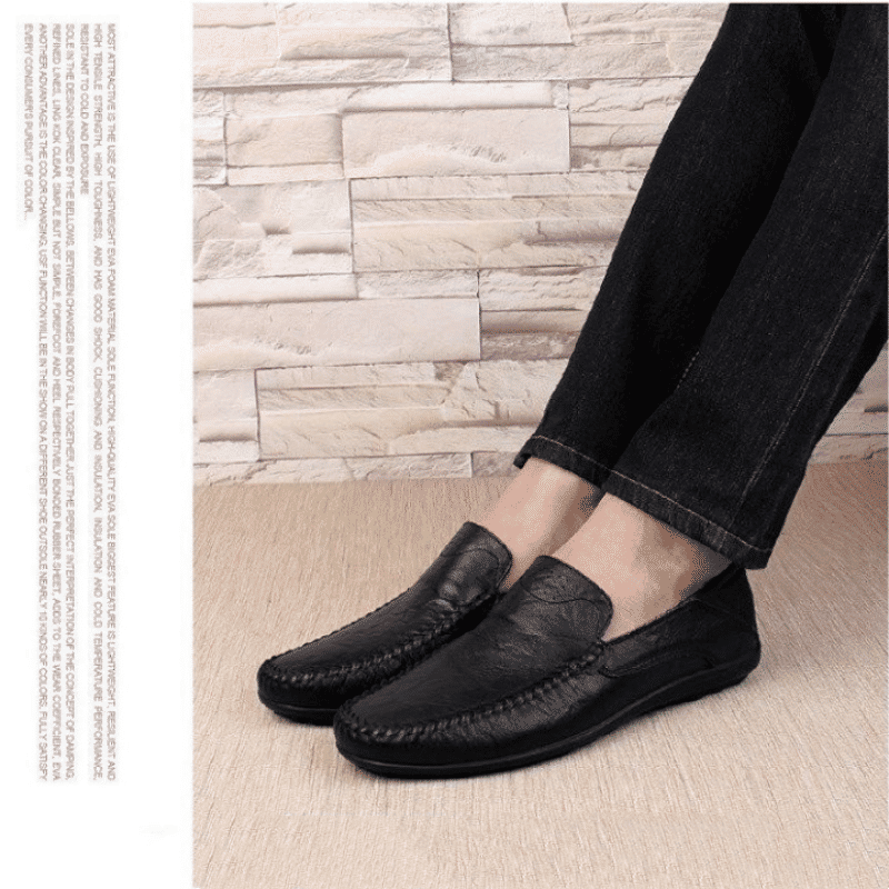 Men's Classic Black Synthetic Leather Loafers Oxfords - Versatile Slip-On Shoes