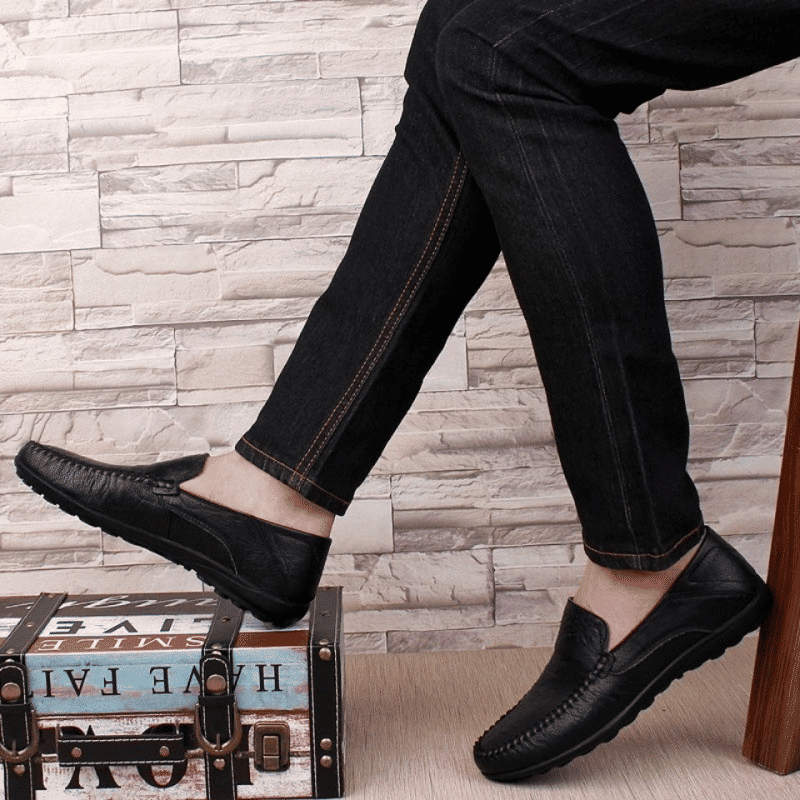 Men's Classic Black Synthetic Leather Loafers Oxfords - Versatile Slip-On Shoes