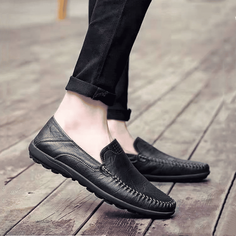 Men's Classic Black Synthetic Leather Loafers Oxfords - Versatile Slip-On Shoes