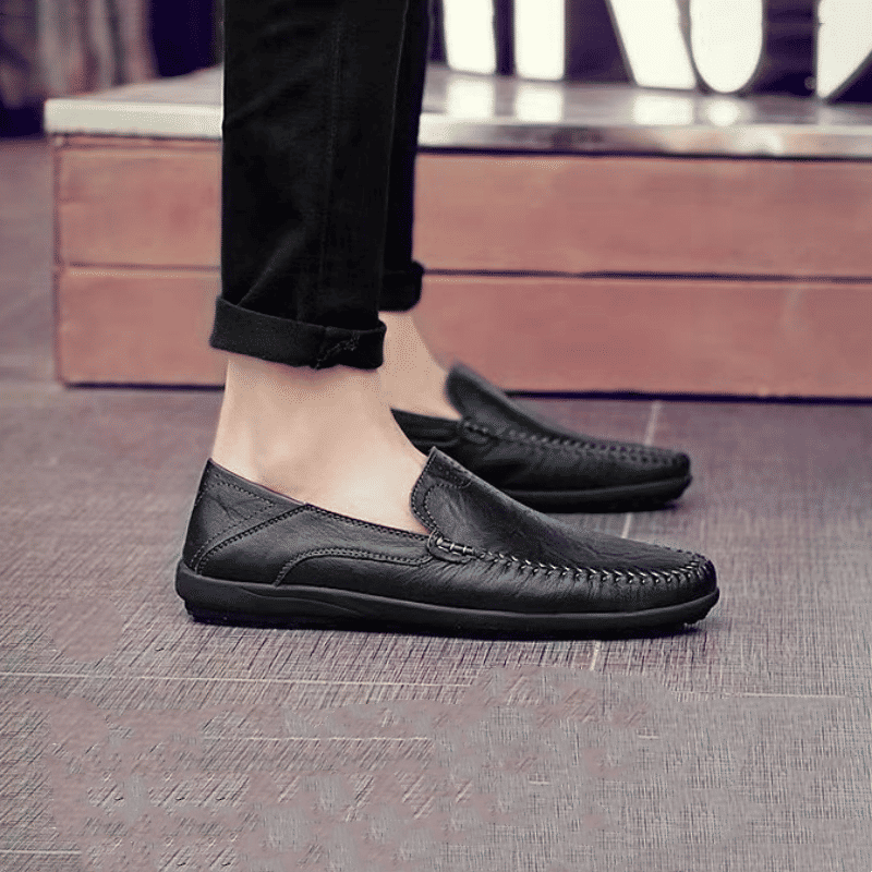 Men's Classic Black Synthetic Leather Loafers Oxfords - Versatile Slip-On Shoes