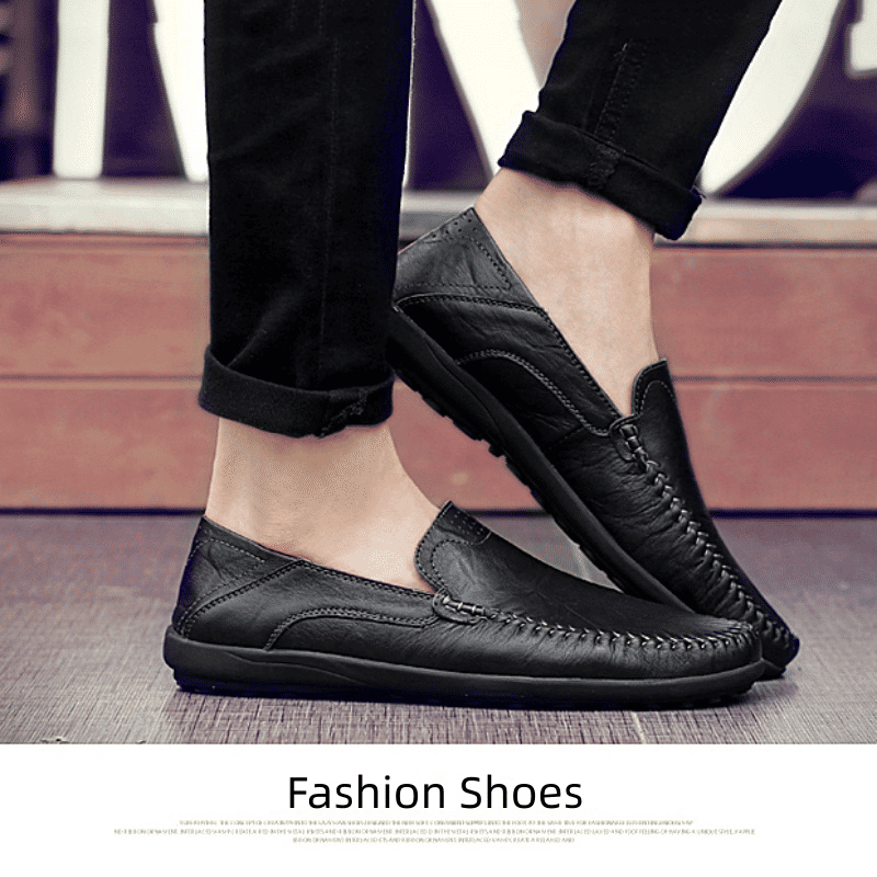 Men's Classic Black Synthetic Leather Loafers Oxfords - Versatile Slip-On Shoes