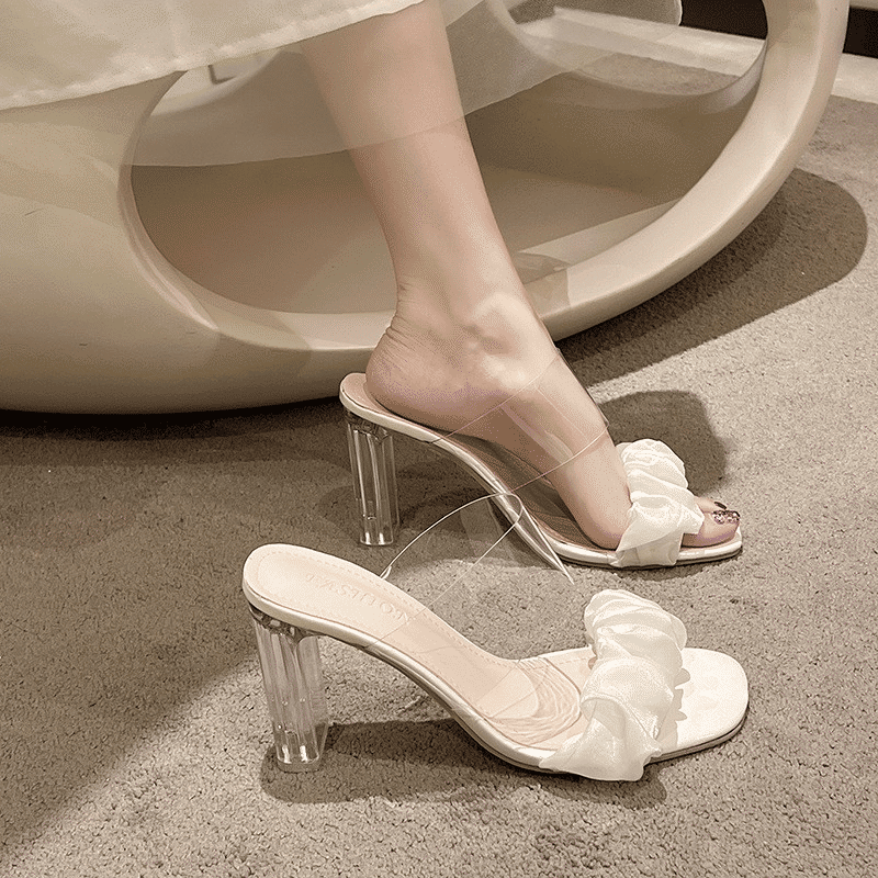 Elegant Transparent Block Heel Sandals for Women - Stylish Dress Wedding Shoes