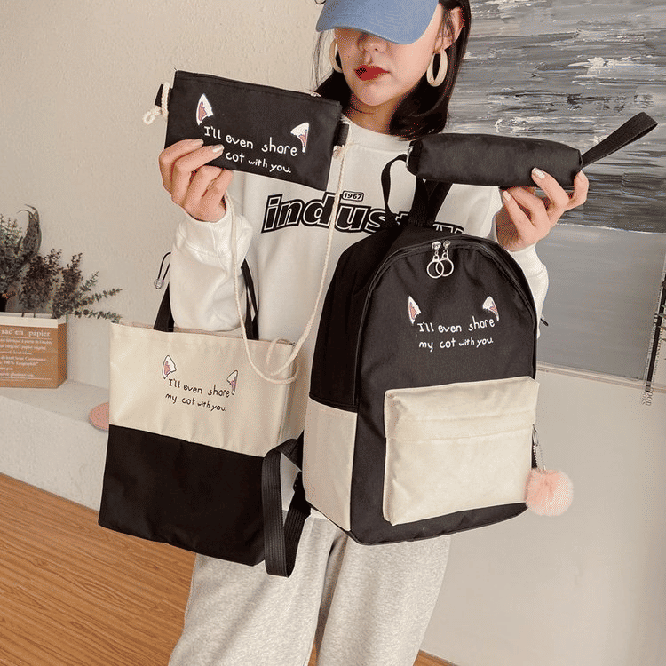 Stylish 4-Piece Nylon Handbag Set: Backpack, Tote, Crossbody, Clutch, Wallet