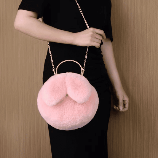 Charming Plush Rabbit Ear Crossbody Bag for Women - Soft Wool Handbag