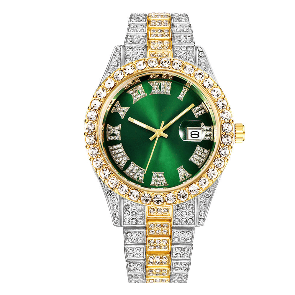 JC Luxury Men's Iced Out Hip Hop Quartz Watch Roman Scale