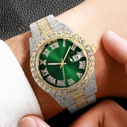 JC Luxury Men's Iced Out Hip Hop Quartz Watch Roman Scale