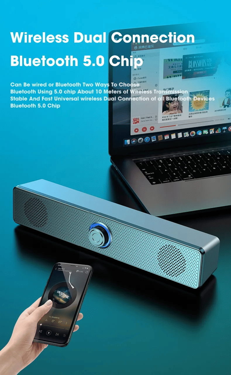 Powerful 4D Surround Bluetooth Soundbar for TV, Computer, Home Theater Stereo