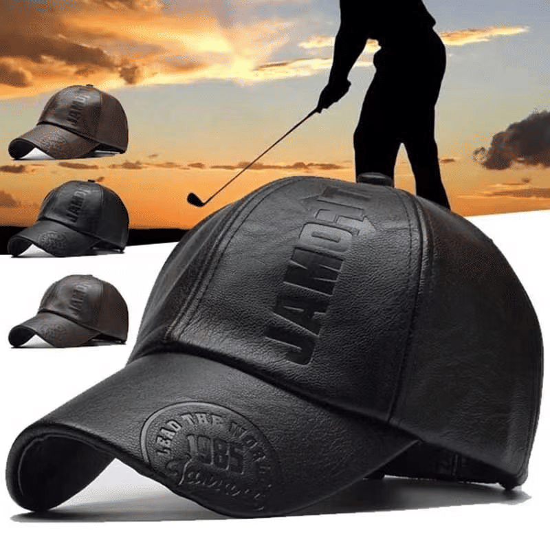 Fashionable PU Leather Men's Baseball Cap - Adjustable, Embossed Letters, Outdoor Wear