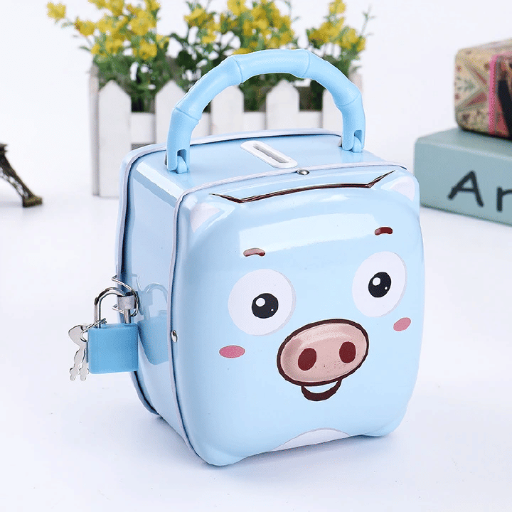 Mini Iron Coin Piggy Bank for Kids Nursery Décor Blue