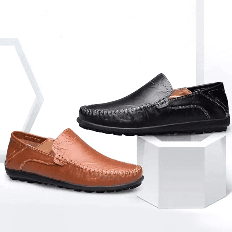 SXCHEN Men's Breathable Slip-On Leather Loafers: Soft Bottom Casual Driving Shoes