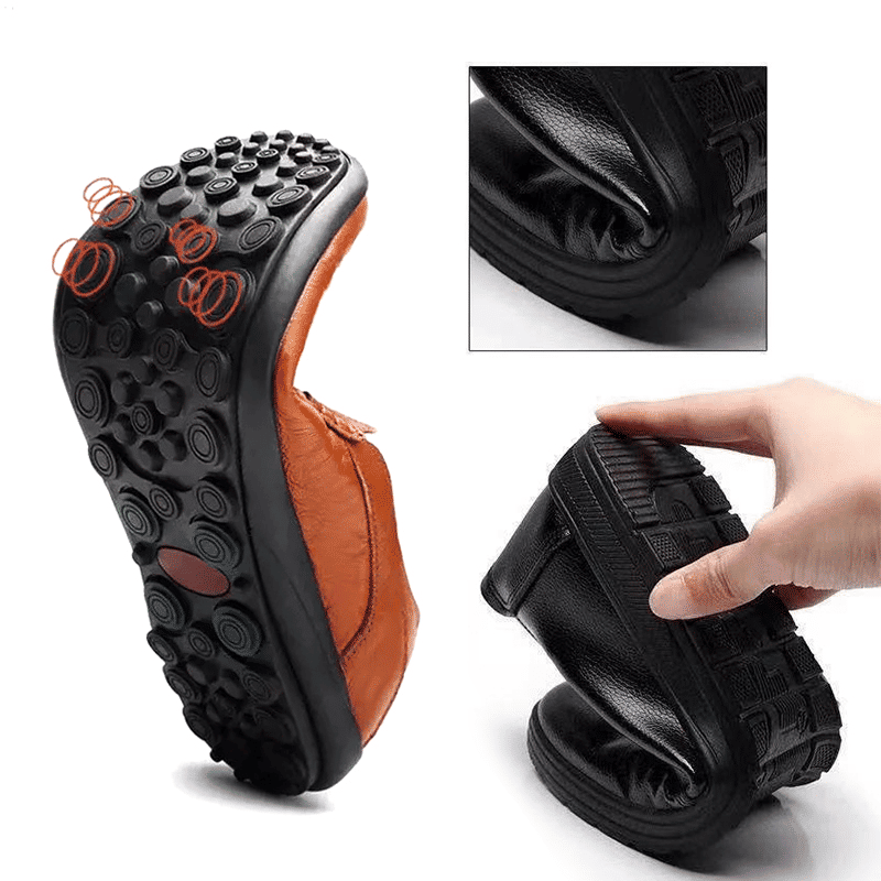 SXCHEN Men's Breathable Slip-On Leather Loafers: Soft Bottom Casual Driving Shoes