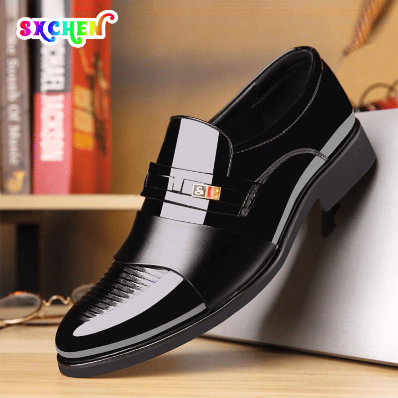 SXCHEN Men's Premium Leather Oxfords: Business Casual Slip-On Dress Shoes
