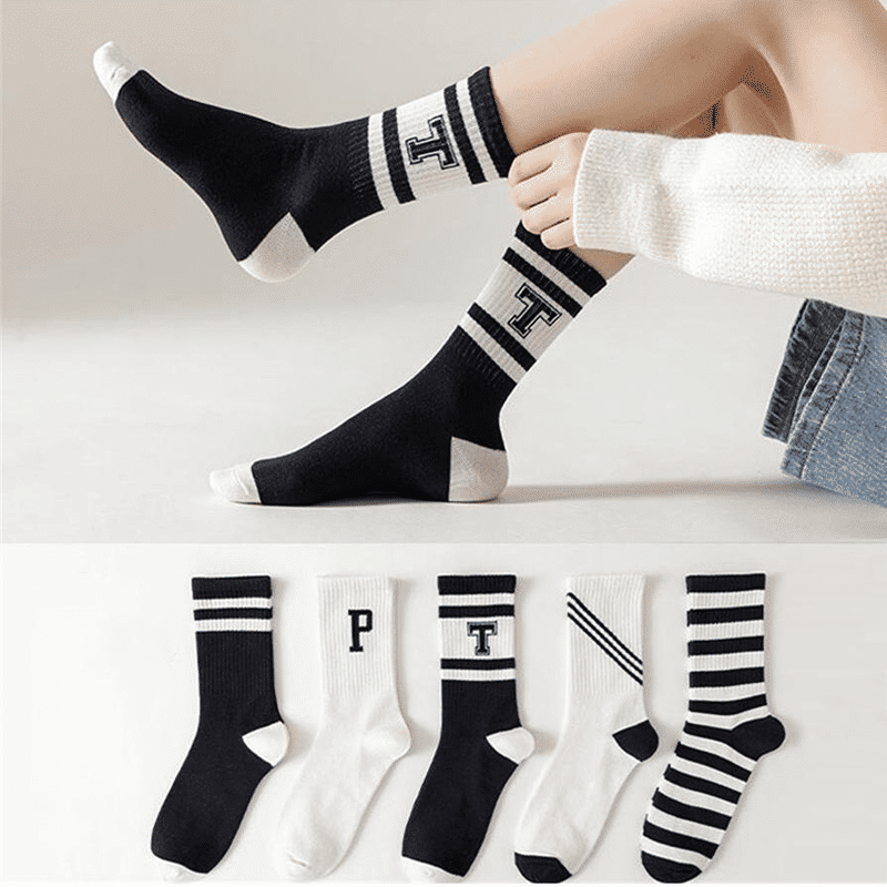 SXCHEN Unisex 5 Pairs Athletic Mid-Calf Socks - Trendy Sport & Casual