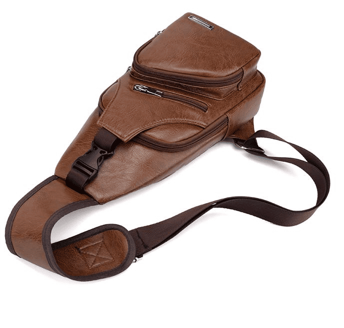 Men's PU Leather USB Charging Port Sling Chest Bag - Durable & Stylish