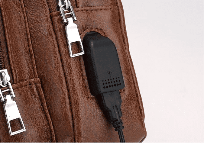Men's PU Leather USB Charging Port Sling Chest Bag - Durable & Stylish