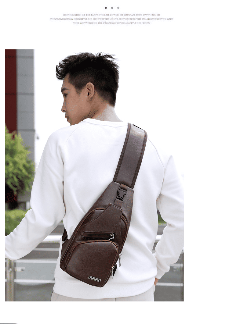 Men's PU Leather USB Charging Port Sling Chest Bag - Durable & Stylish