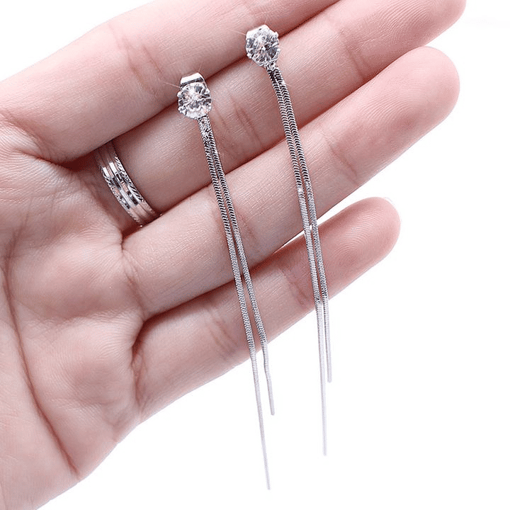 Elegant Long Crystal Tassel Dangle Earrings for Women: Wedding & Valentine's Jewelry