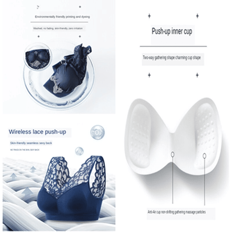 Seamless Wireless Lace Push-Up Bra: Beauty Back, Sports, Yoga, Padded Comfort