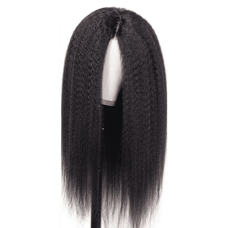 Luxurious 26-Inch Kinky Straight Synthetic Black Wig for Women - Natural Smooth Look
