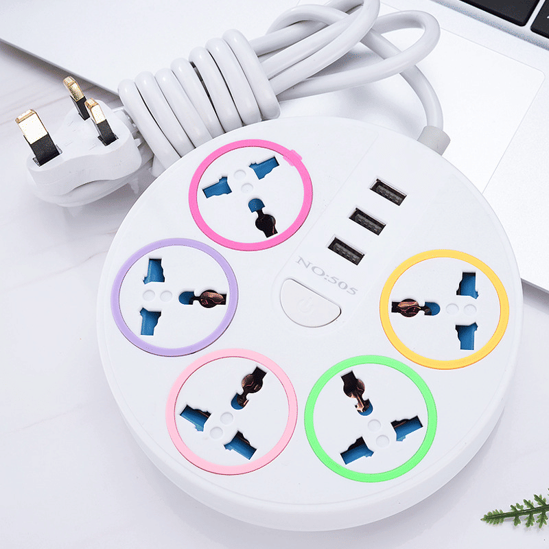 Universal 5-Outlet Power Strip with 3 USB Ports 2500W White