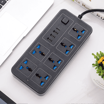 Universal 6-Outlet Power Strip with 3 USB Ports 2500W