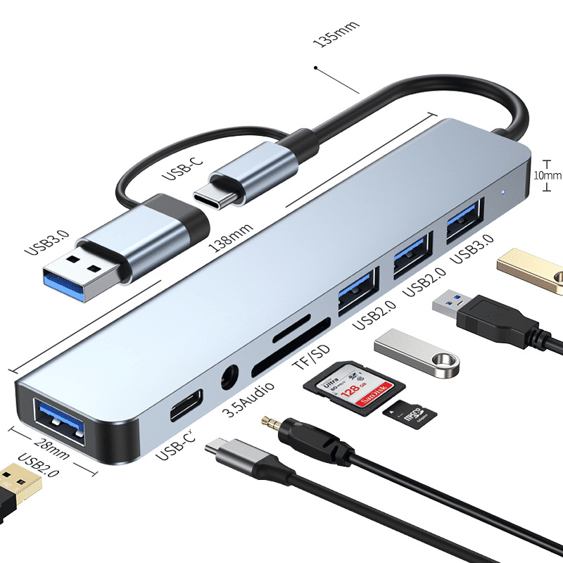 8-in-1 USB C Hub: Fast Charge, SD/TF, Audio, Thunderbolt 3 Dock for MacBook Pro