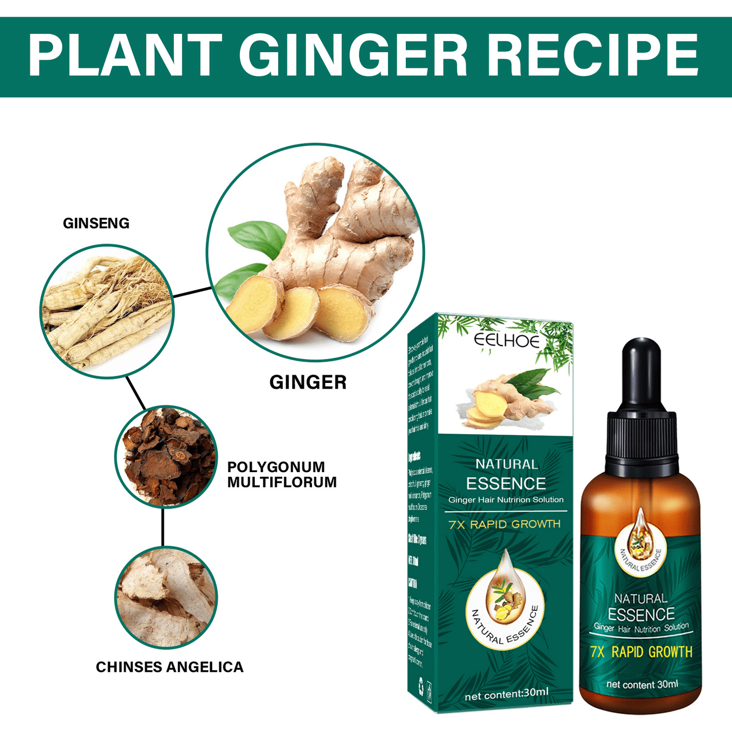 Advanced Ginger Hair Growth Oil Serum: Prevents Loss, Strengthens, Nourishes, Revitalizes Scalp
