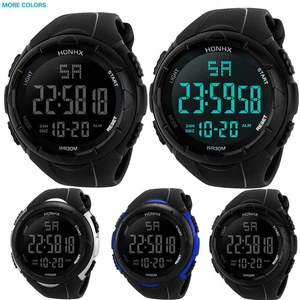 Men's Military Sports Watch Analog Digital LED Waterproof Rubber Strap Black