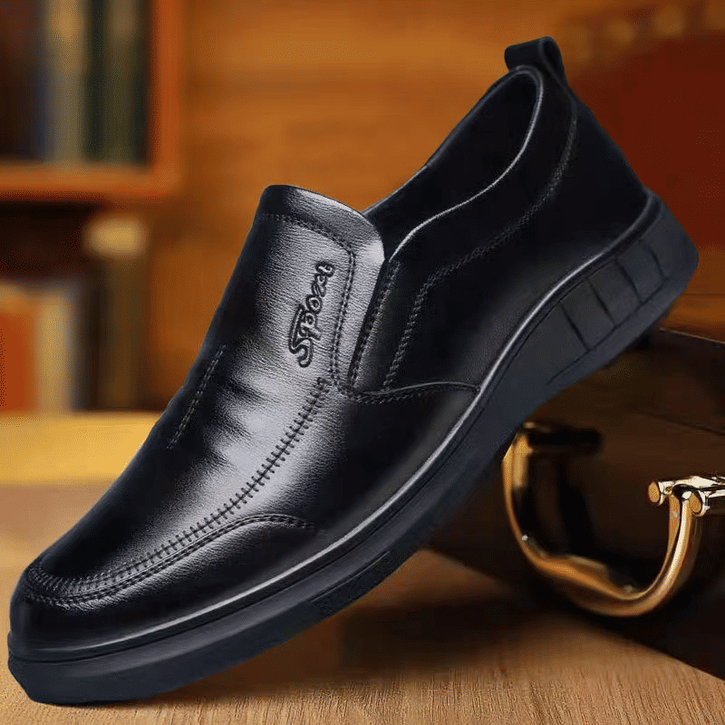 Men's High-Quality Black Leather Loafers: Fashionable Business Casual Driving Shoes
