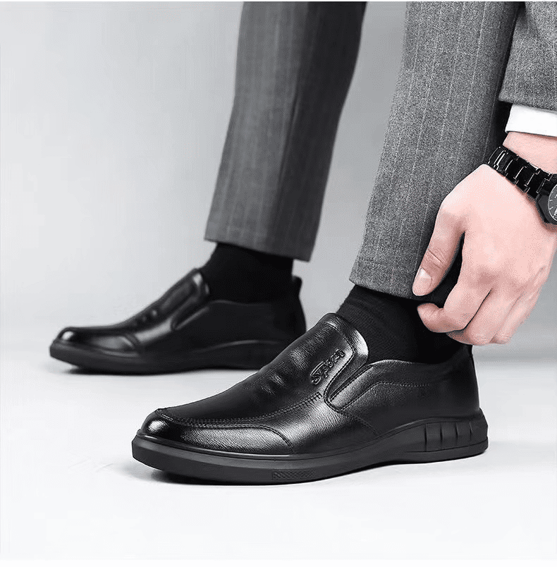 Men's High-Quality Black Leather Loafers: Fashionable Business Casual Driving Shoes
