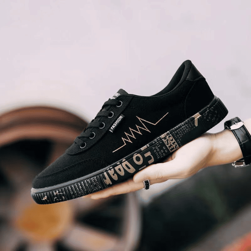 Men's Stylish Canvas Board Shoes - Black & Gold High-Quality Sneakers