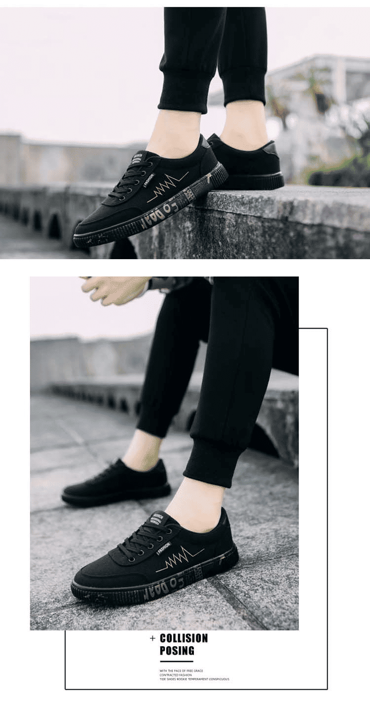 Men's Stylish Canvas Board Shoes - Black & Gold High-Quality Sneakers