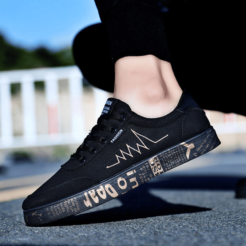 Men's Stylish Canvas Board Shoes - Black & Gold High-Quality Sneakers