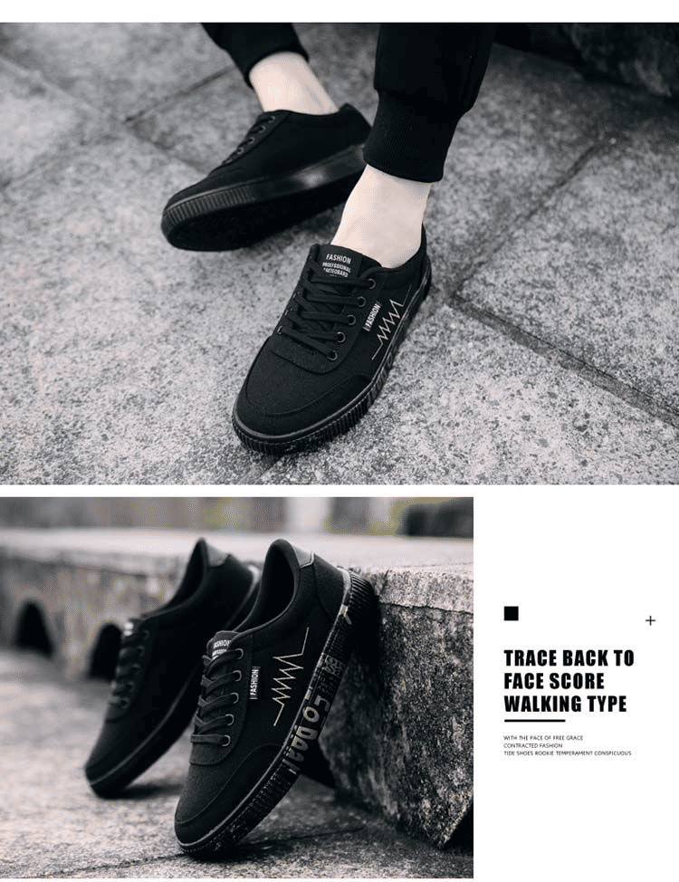 Men's Stylish Canvas Board Shoes - Black & Gold High-Quality Sneakers