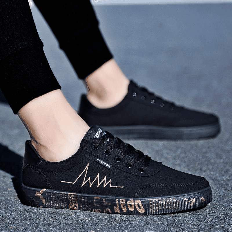 Men's Stylish Canvas Board Shoes - Black & Gold High-Quality Sneakers