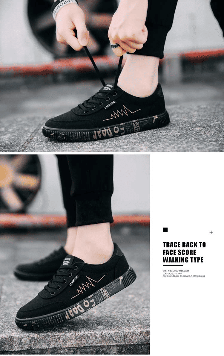 Men's Stylish Canvas Board Shoes - Black & Gold High-Quality Sneakers