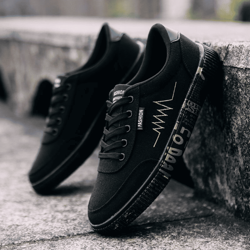 Men's Stylish Canvas Board Shoes - Black & Gold High-Quality Sneakers