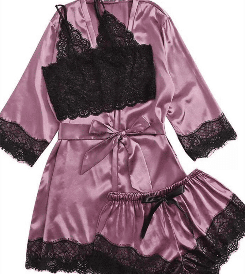 Soft Satin Lace 4-Piece Women's Long Sleeve Pajama Set