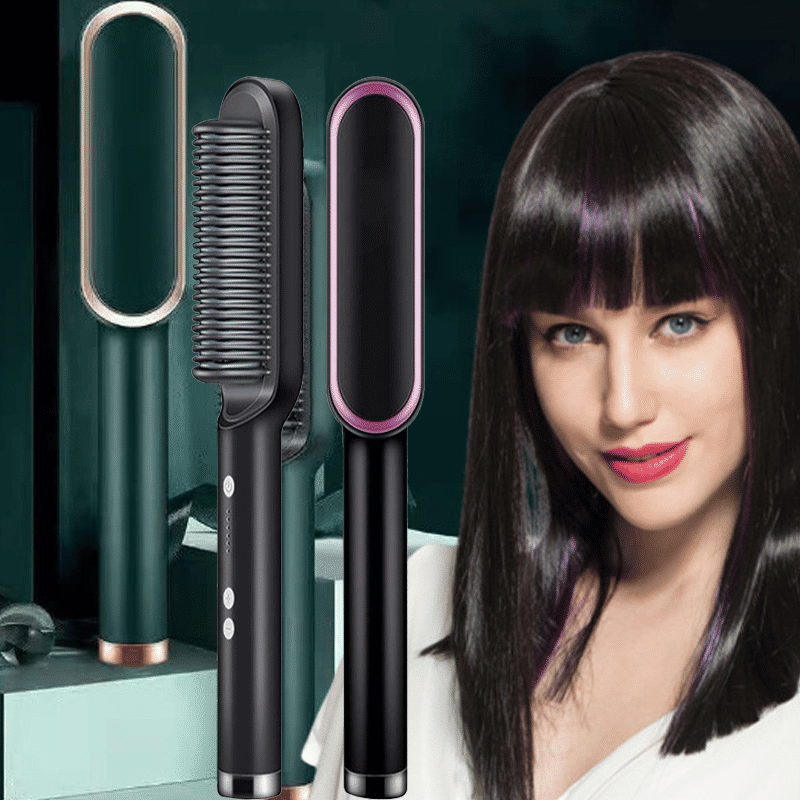 2-in-1 Electric Hair Straightener Hot Comb Brush Dual-Use Styling Rod