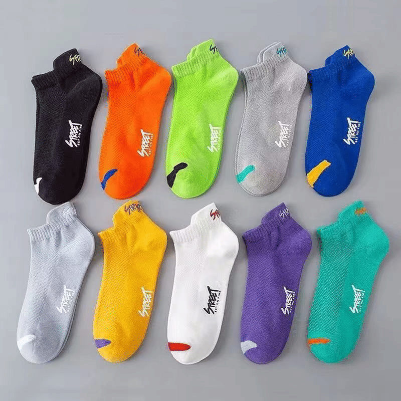 Men's 5-Pair Bright Ankle No-Show Socks: Breathable, Deodorant, Sport & Casual
