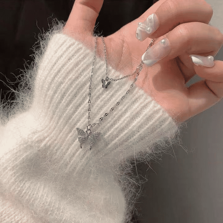 Elegant Butterfly Double-Layer Silver Necklace for Women - Fashion Accessory Gift