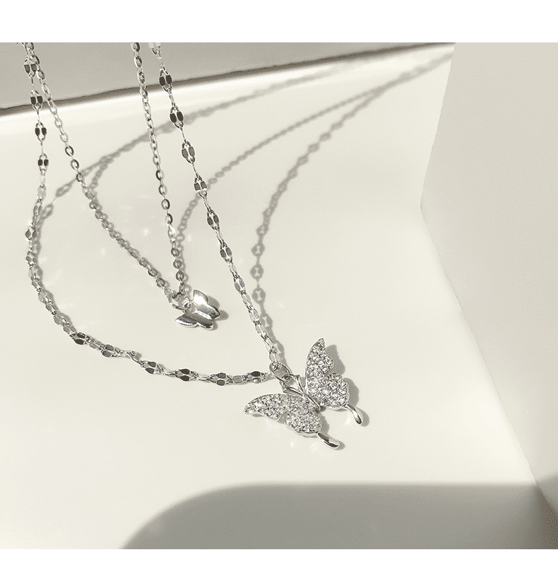 Elegant Butterfly Double-Layer Silver Necklace for Women - Fashion Accessory Gift