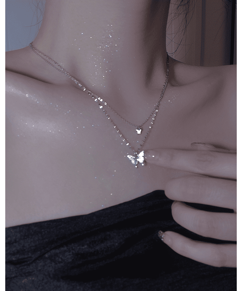 Elegant Butterfly Double-Layer Silver Necklace for Women - Fashion Accessory Gift