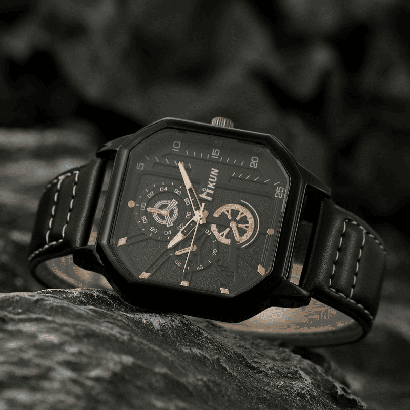 Men's 3-Piece Fashion Quartz Watch and Leather Bracelet Set