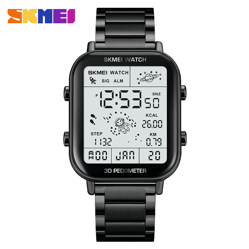 SKMEI Men's Premium Digital Watch: Durable Steel Strap, Multifunctional, Black Finish