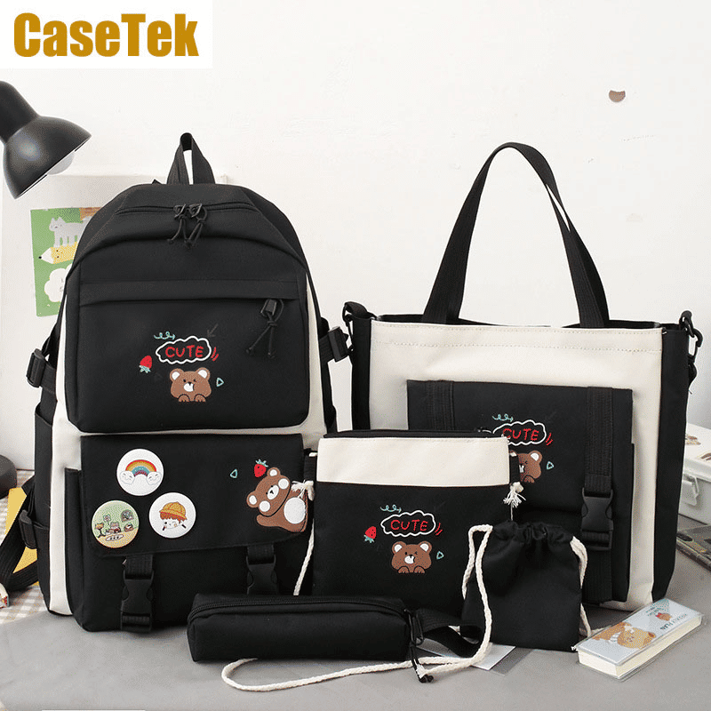 CaseTek 5-Piece Fashion Backpack Set: Durable School, Travel, Bookbags for Teens