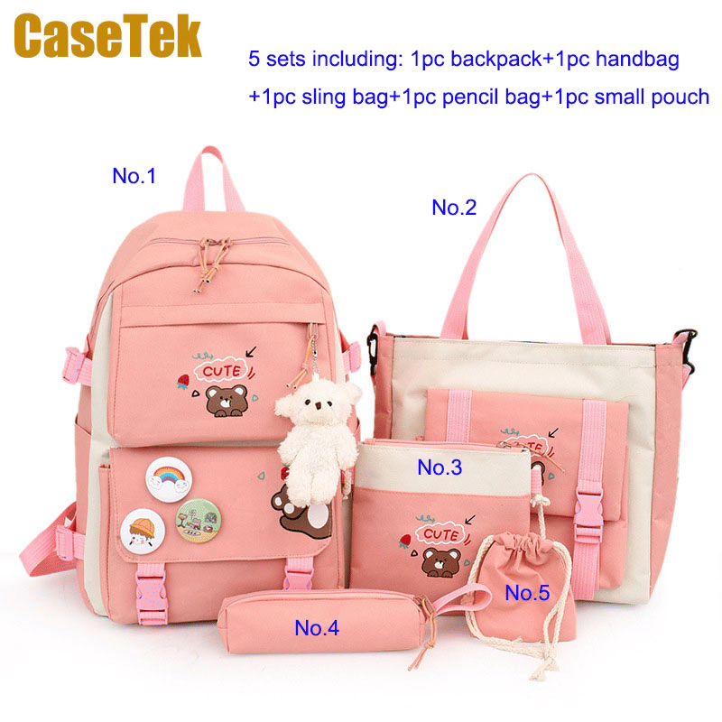 CaseTek 5-Piece Fashion Backpack Set: Durable School, Travel, Bookbags for Teens