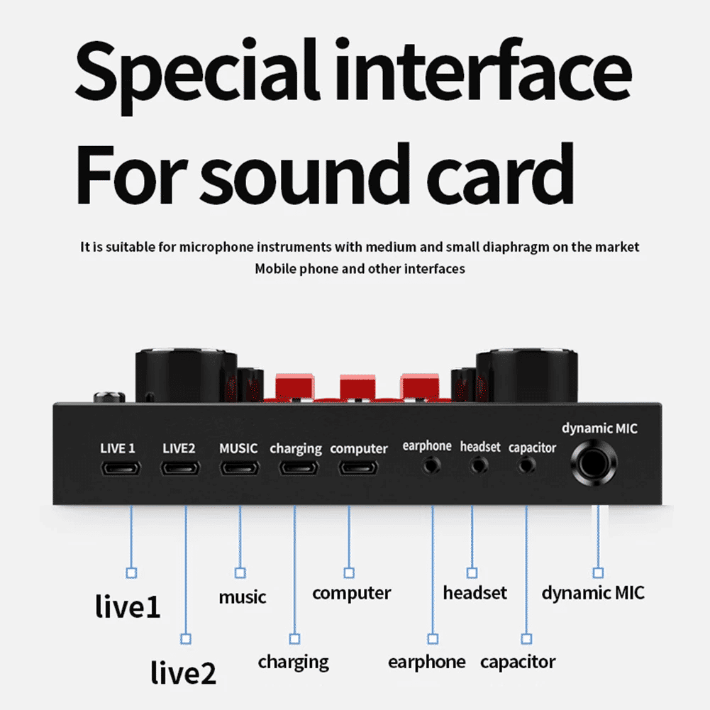 V8S DSP USB Rechargeable Sound Card for Live Broadcasts Music Recording External Stereo