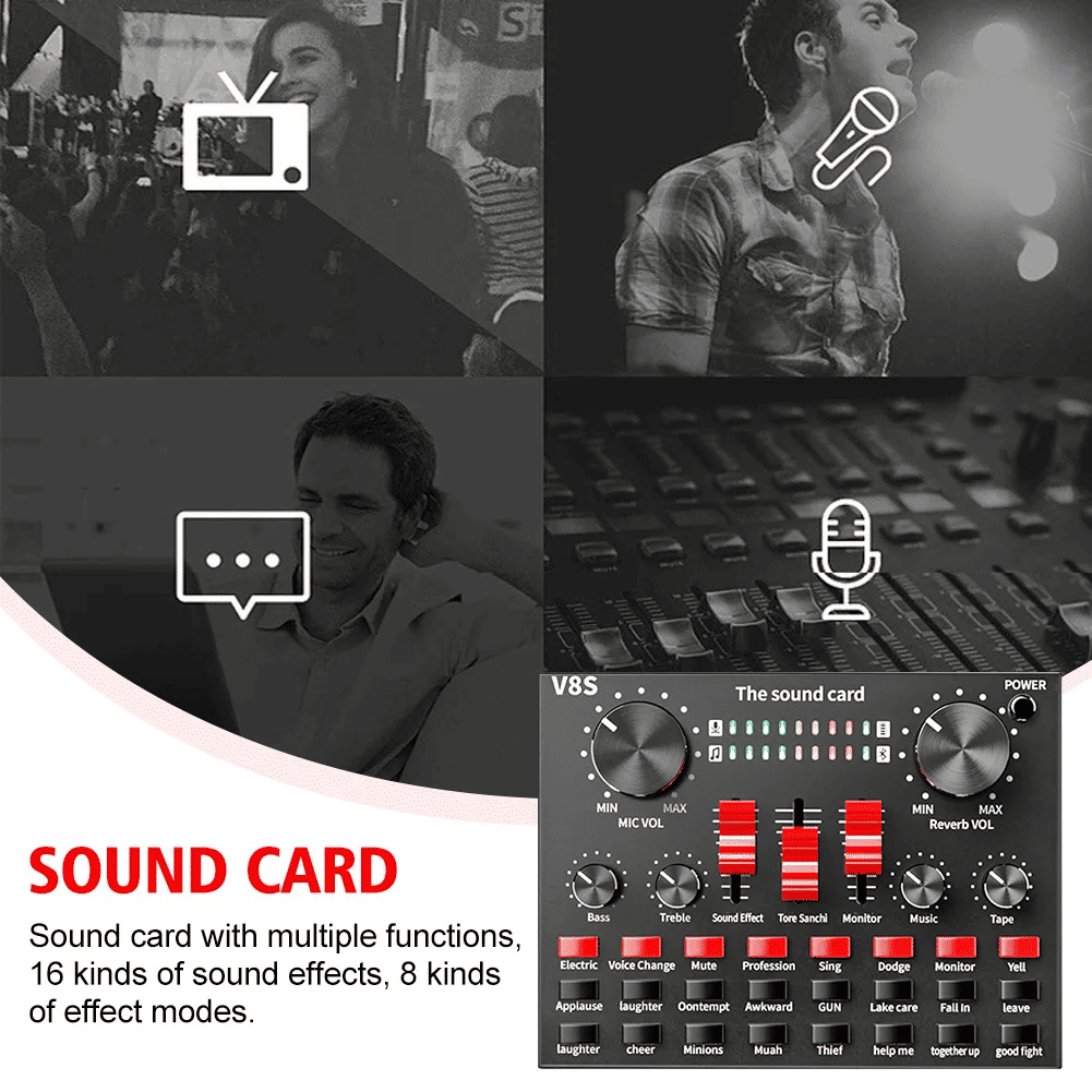 V8S DSP USB Rechargeable Sound Card for Live Broadcasts Music Recording External Stereo